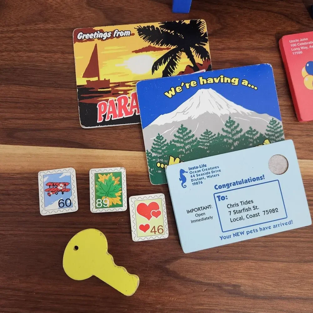 Melissa & Doug Stamp & Sort Post Office Wood Mailbox Letters Stamps Key Postcard